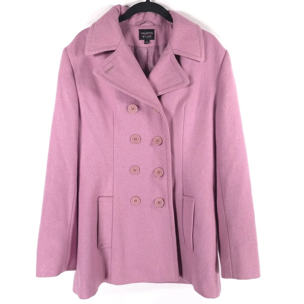 HALSTON STUDIO‎ WOOL Blend Pink Coat Double Breasted UKRAINE🇺🇦MADE Size 8